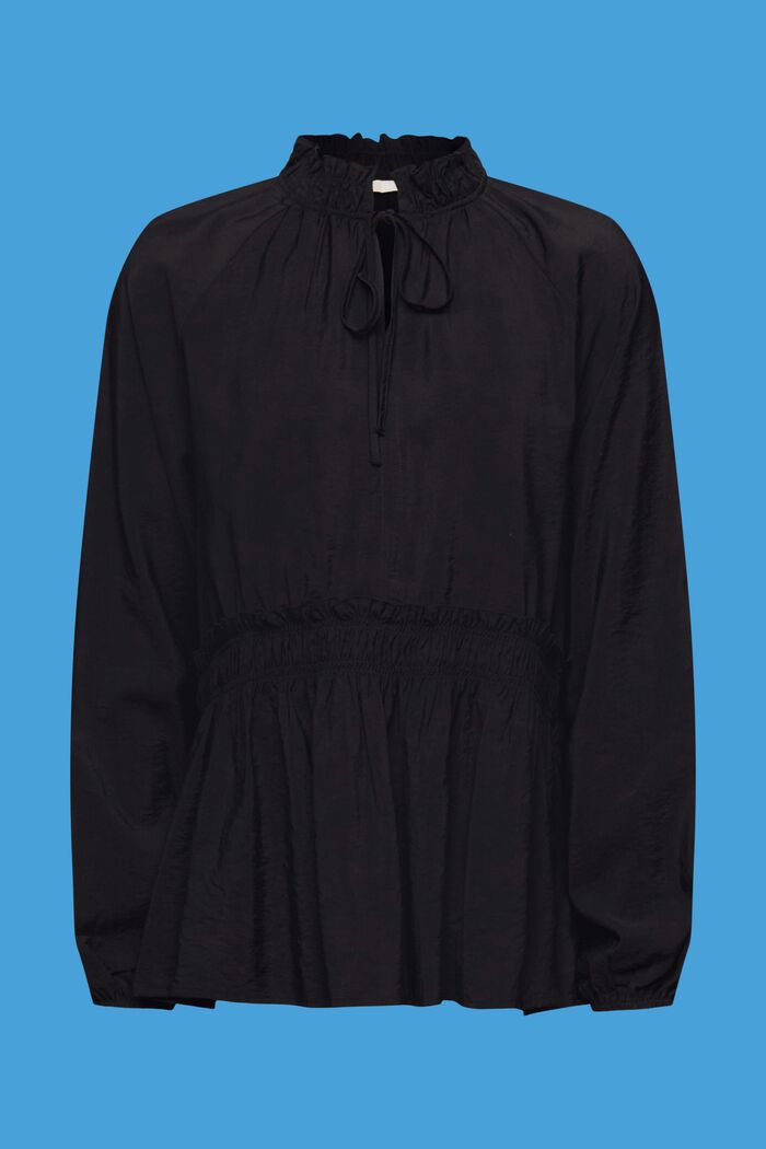 Gerimpelde blouse met strikdetail, BLACK, detail image number 5