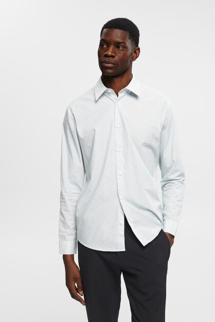 Katoenen slim fit overhemd met motief, WHITE, overview