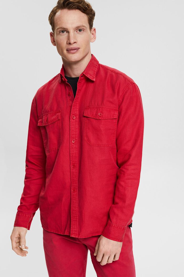 Van een linnenmix: oversized overhemd, RED, detail image number 0