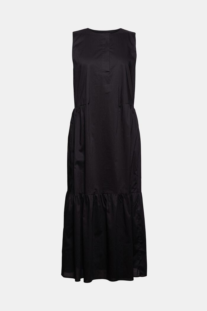Mouwloze katoenen midi-jurk met volant, BLACK, overview