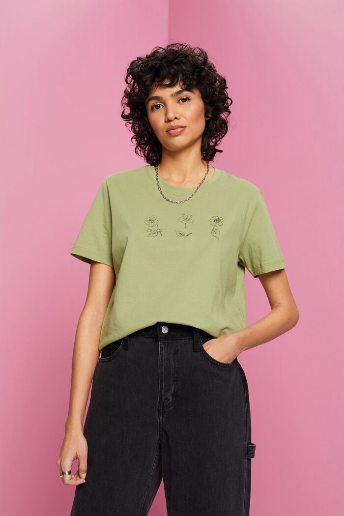 Katoenen T-shirt met bloemetjesprint, PISTACHIO GREEN, detail image number 0