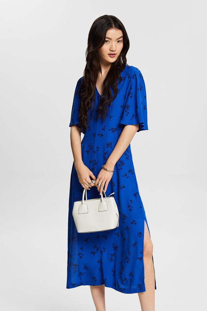 Midi-jurk met V-hals en print, BRIGHT BLUE, detail image number 0