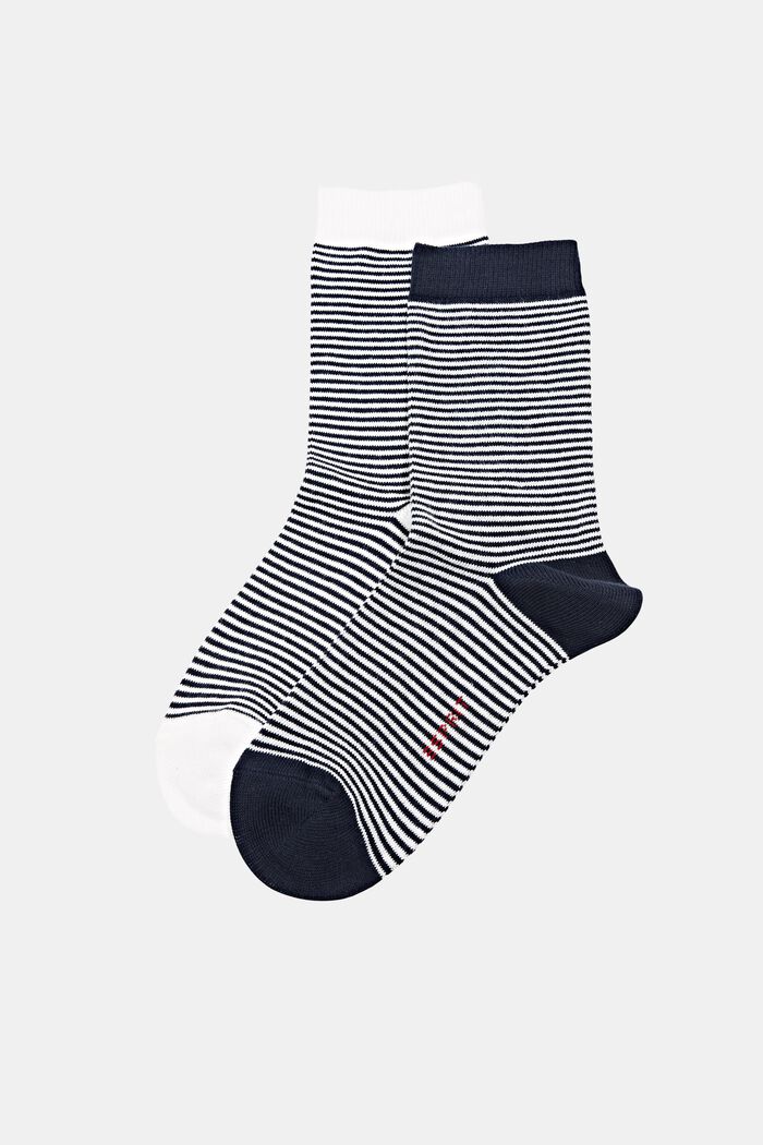 Set van 2 paar gestreepte sokken, organic cotton, WHITE/NAVY, detail image number 0