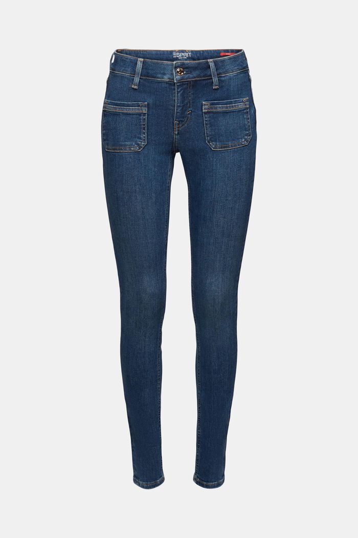 Skinny jeans met middelhoge taille, BLUE DARK WASHED, detail image number 7