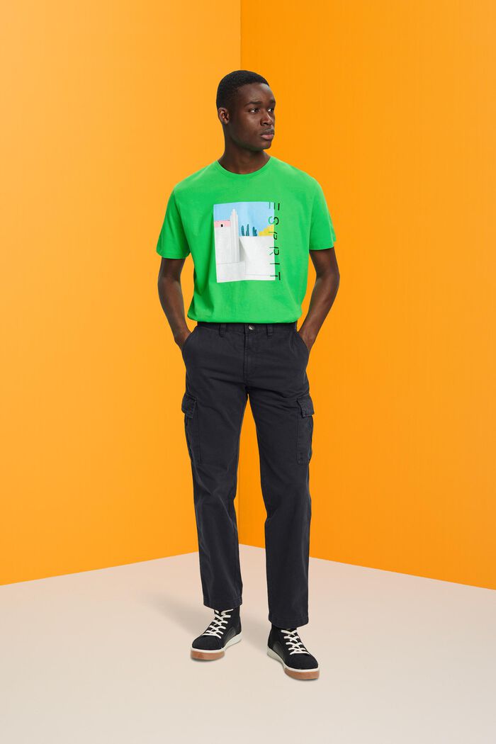 Katoenen T-shirt met print op de voorkant, GREEN, detail image number 4