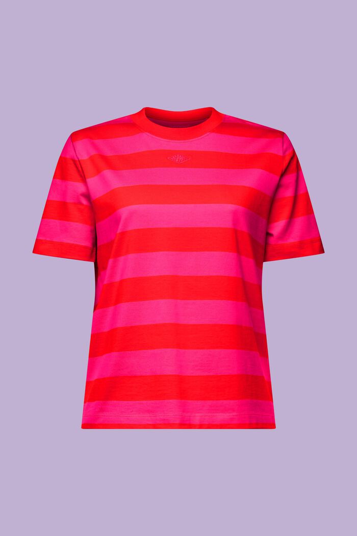Gestreept T-shirt met logoborduursel, RED, detail image number 5