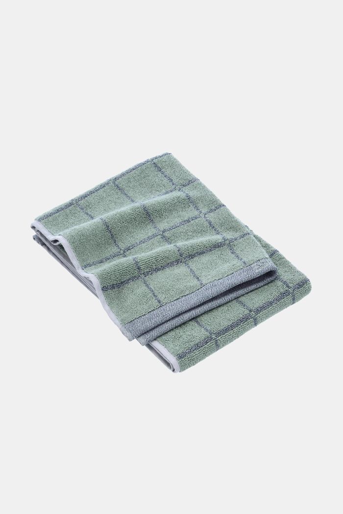 Gemêleerd badhanddoek met blokmotief, SOFT GREEN, detail image number 0