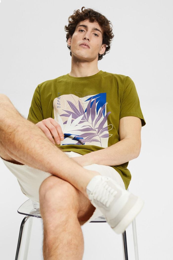 Jersey T-shirt met plantenprint, LEAF GREEN, detail image number 4