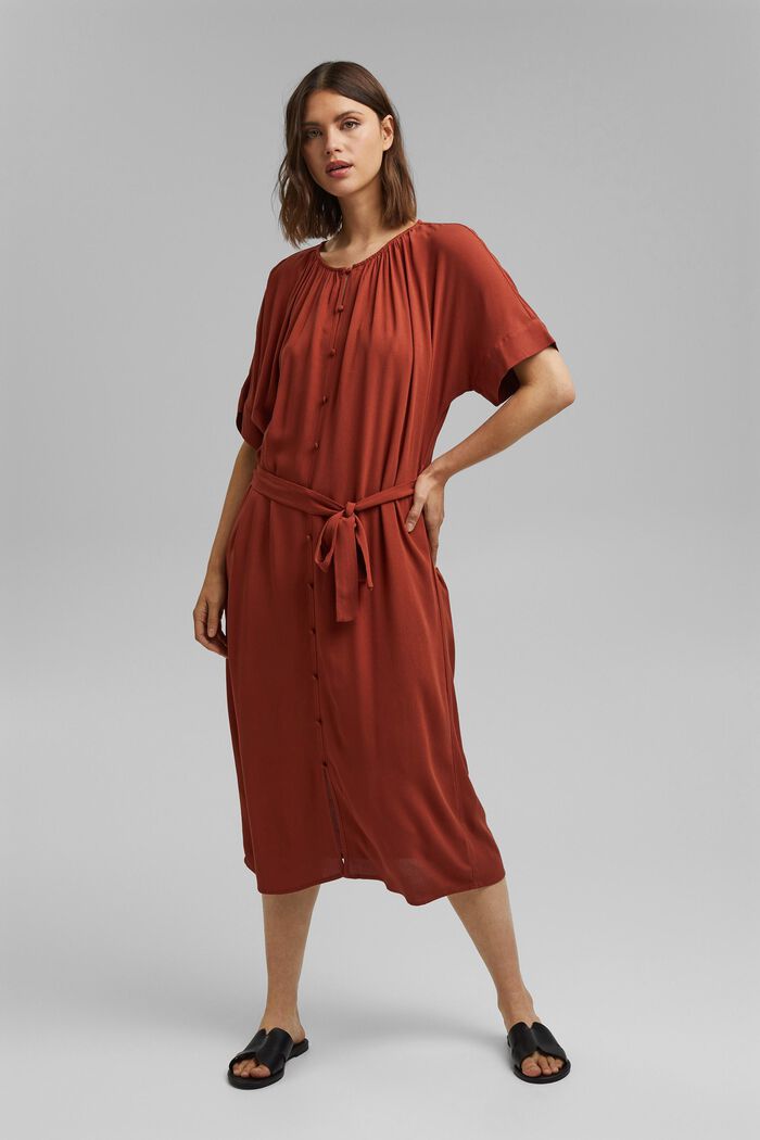 Midi-jurk van viscose-crêpe, TERRACOTTA, detail image number 1