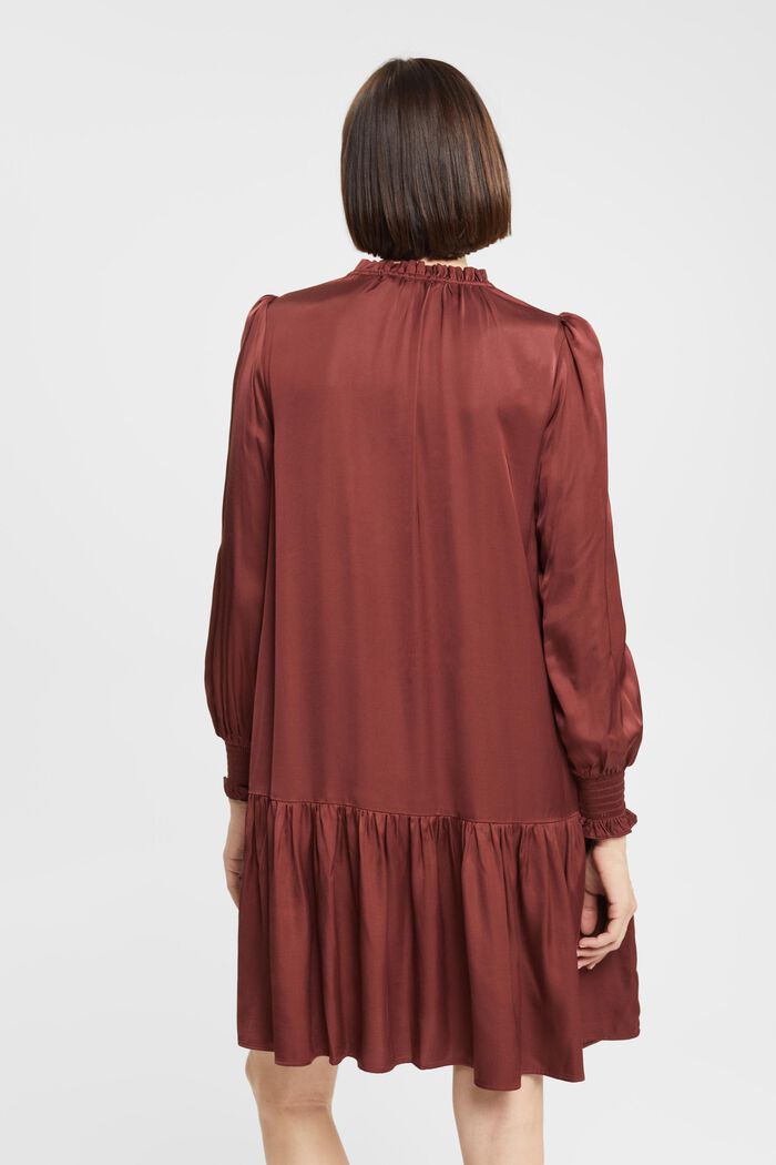 Satijnen jurk met gerimpelde kraag, LENZING™ ECOVERO™, BORDEAUX RED, detail image number 3