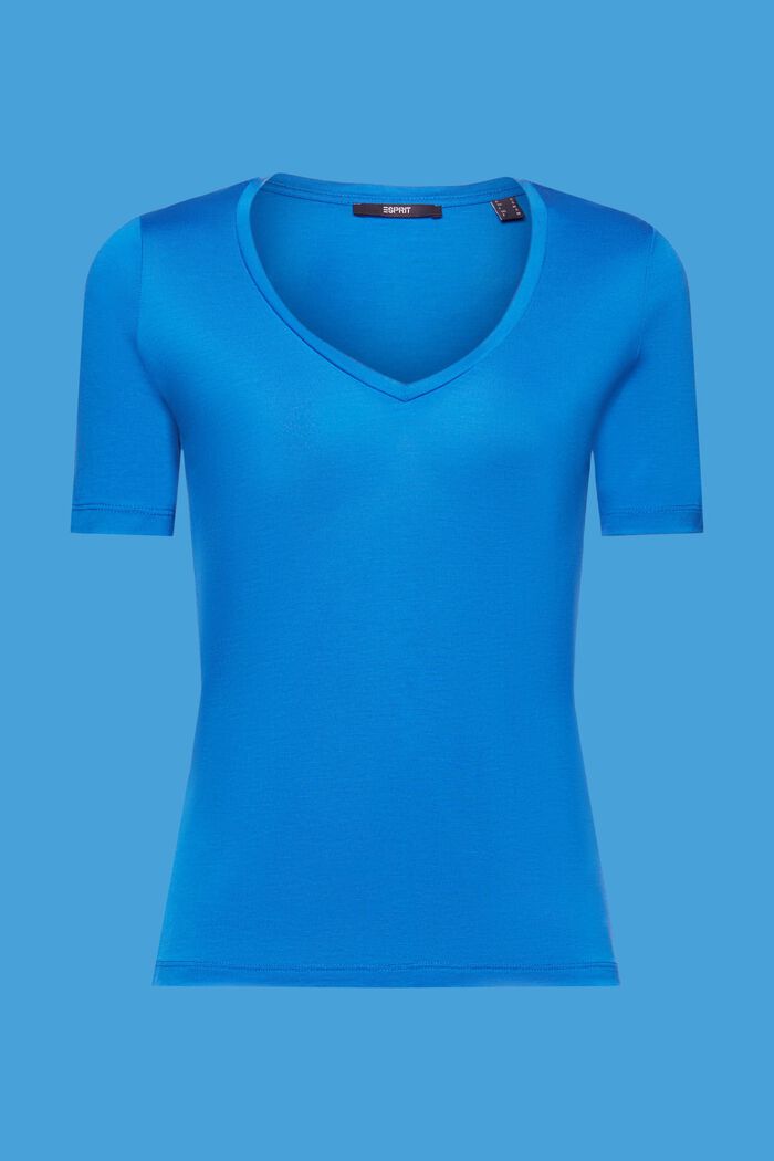 T-shirt met V-hals, TENCEL™, BRIGHT BLUE, detail image number 7