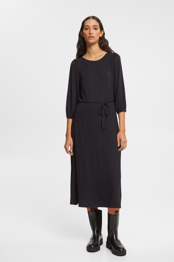 Jersey midi-jurk met strikceintuur, BLACK, detail image number 4