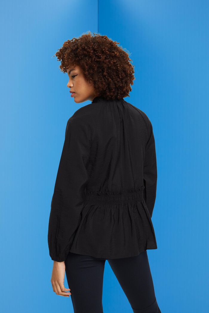 Gerimpelde blouse met strikdetail, BLACK, detail image number 3