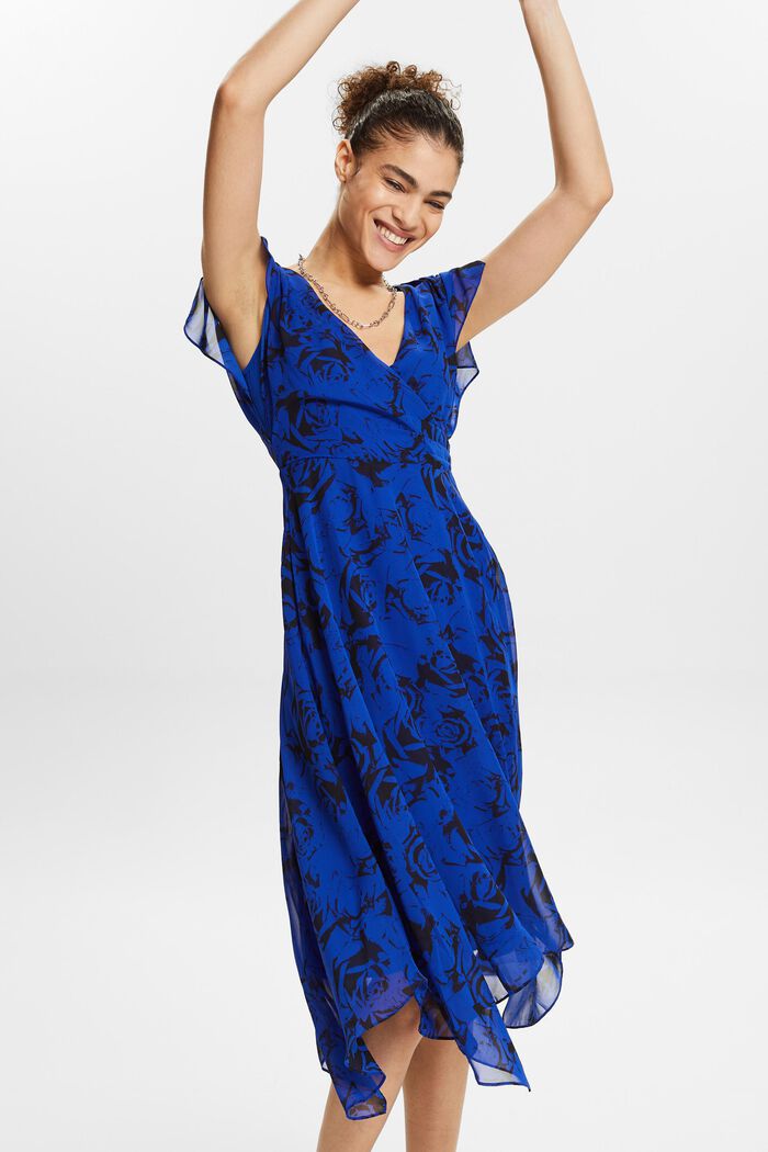 Chiffon maxi-jurk met V-hals en print, BRIGHT BLUE, detail image number 5