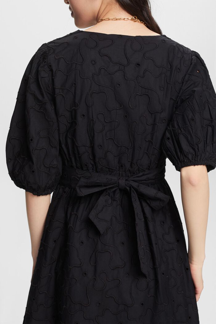 Midi-jurk met pofmouwen en ceintuur, BLACK, detail image number 3