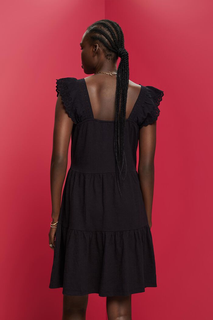 Jersey jurk met geborduurde kanten mouwen, BLACK, detail image number 3