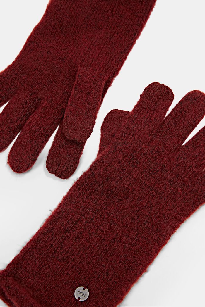 Gerecycled: gebreide handschoenen, GARNET RED, detail image number 1
