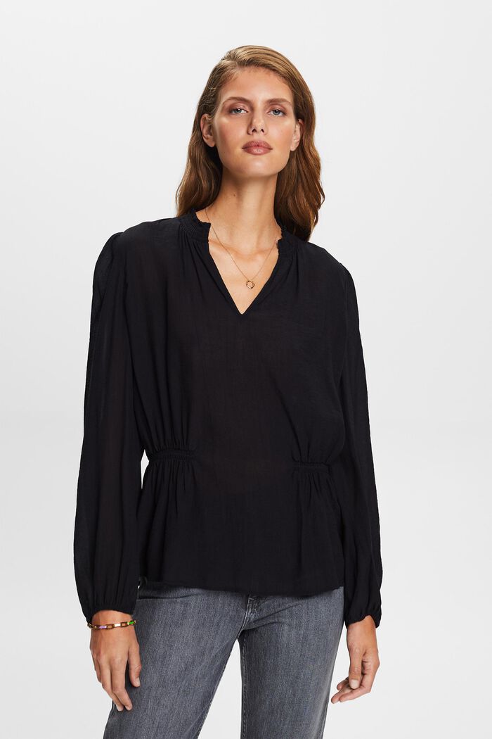 Crêpe blouse met V-hals, BLACK, detail image number 0