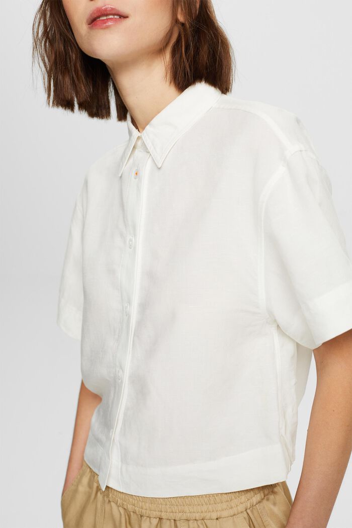 Cropped overhemdblouse, linnenmix, WHITE, detail image number 2