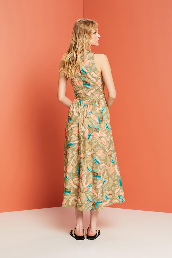 Midi-jurk met motief, 100% katoen, LIGHT KHAKI, detail image number 3