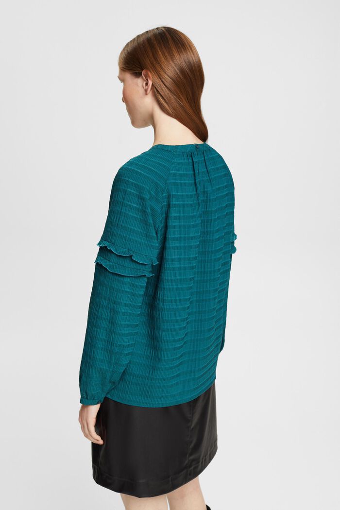Gestructureerde blouse met rimpelingen, TEAL GREEN, detail image number 3