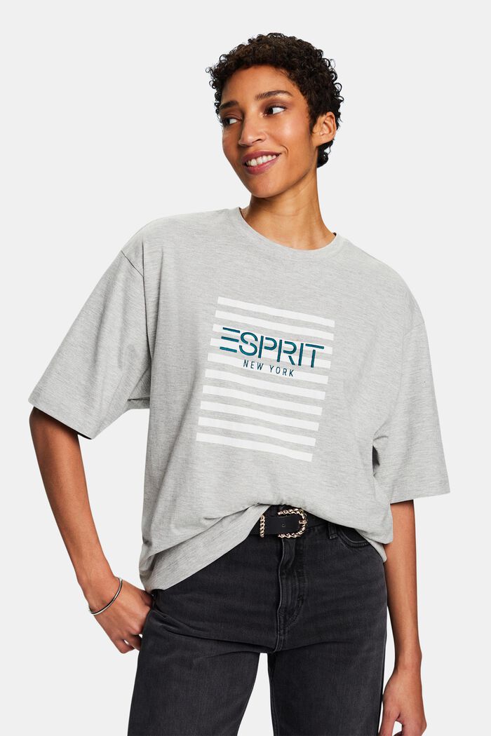 T-shirt van pima-katoen met logo, LIGHT GREY, detail image number 4