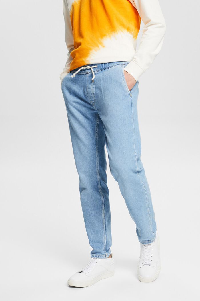 Jeans met elastische band met tunnelkoord, BLUE BLEACHED, detail image number 0