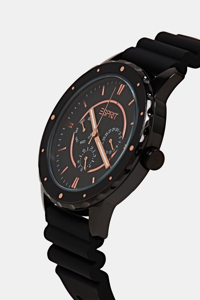Edelstalen horloge met rubberen bandje, BLACK, detail image number 1