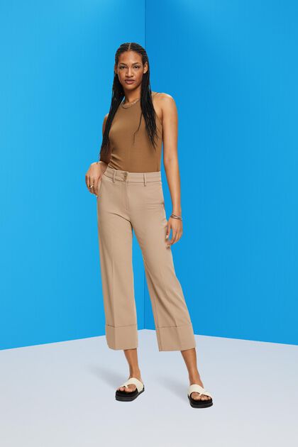 Cropped twill broek, TAUPE, overview