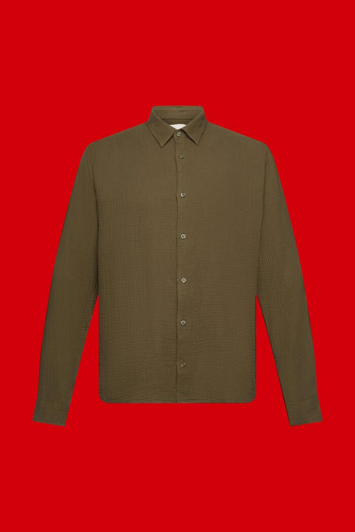 Mousseline overhemd van duurzaam katoen, KHAKI GREEN, detail image number 6
