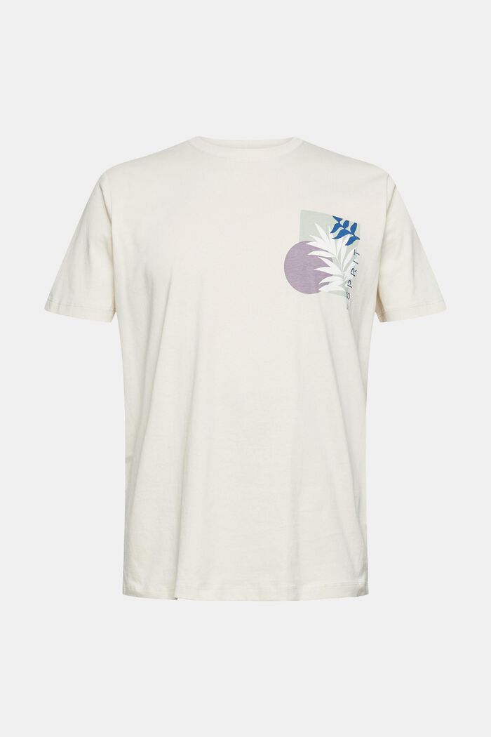 Jersey T-shirt met plantenprint, CREAM BEIGE, overview