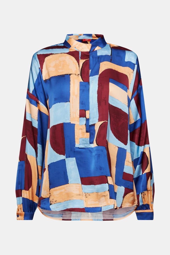 Satijnen blouse met geometrische print, BLUE, detail image number 6