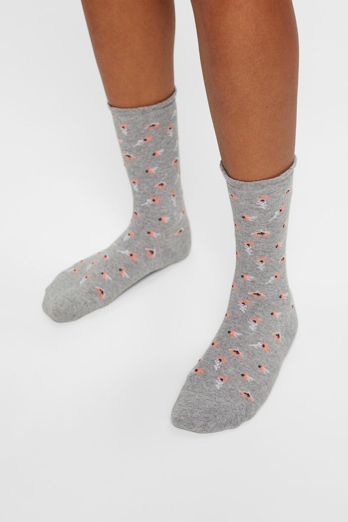 Set van 2 paar gebreide sokken met bloemmotief, LIGHT GREY, detail image number 1