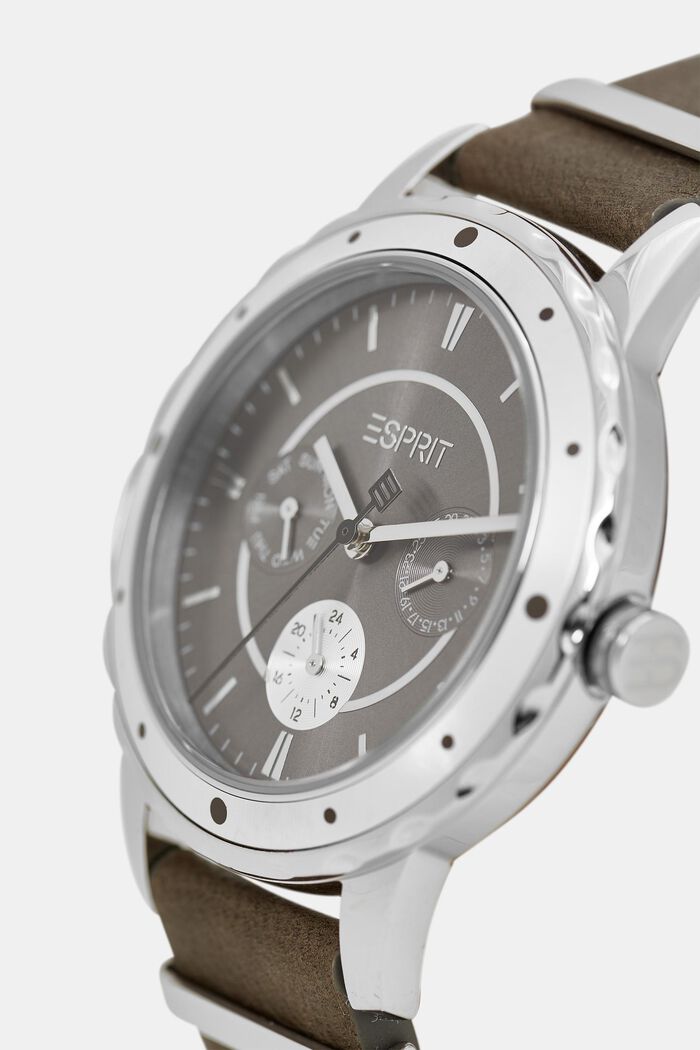 Multifunctioneel horloge met leren bandje, GREY, detail image number 1