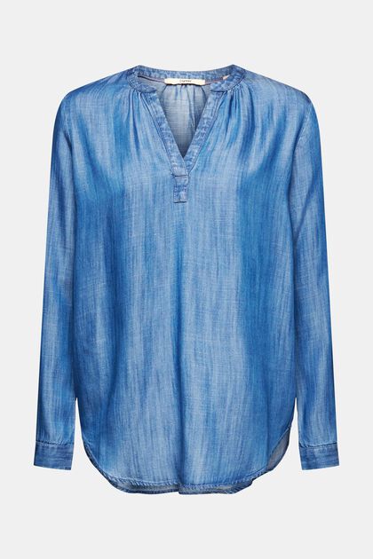 blouse met denimlook, BLUE MEDIUM WASHED, overview