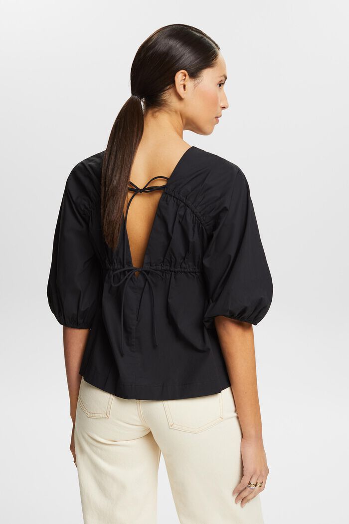 Popeline blouse met blousonmouwen, BLACK, detail image number 2