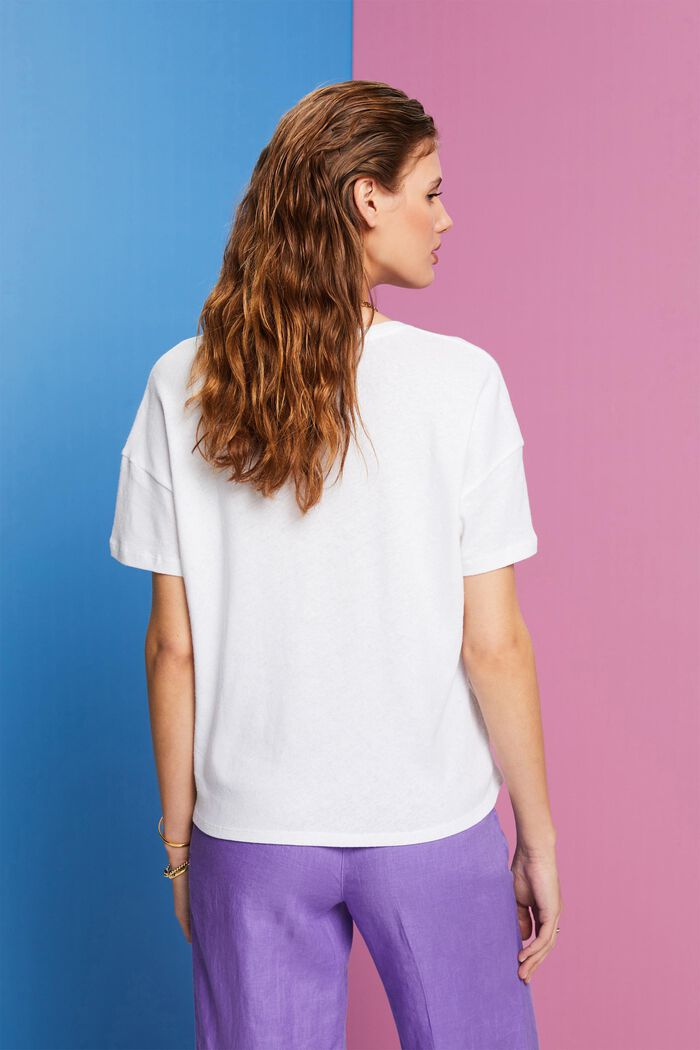T-shirt van een mix van katoen en linnen, WHITE, detail image number 3