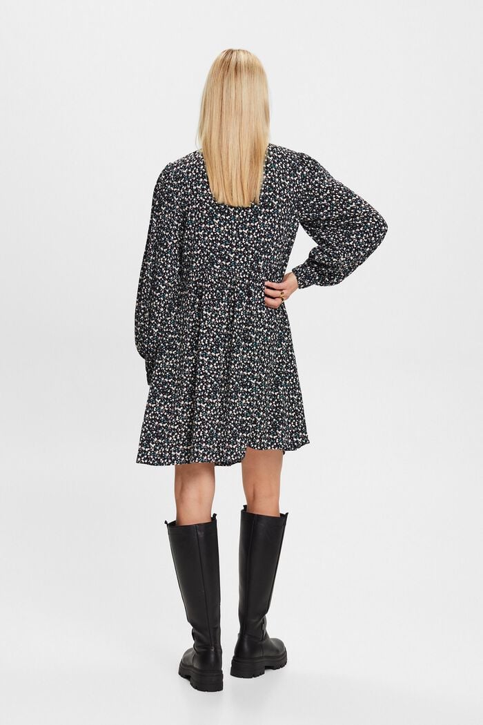 Geplooide jurk met V-hals en print, BLACK, detail image number 3