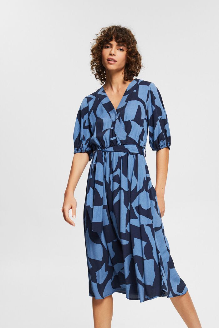 Midi-jurk met motief, LENZING™ ECOVERO™, GREY BLUE, detail image number 0