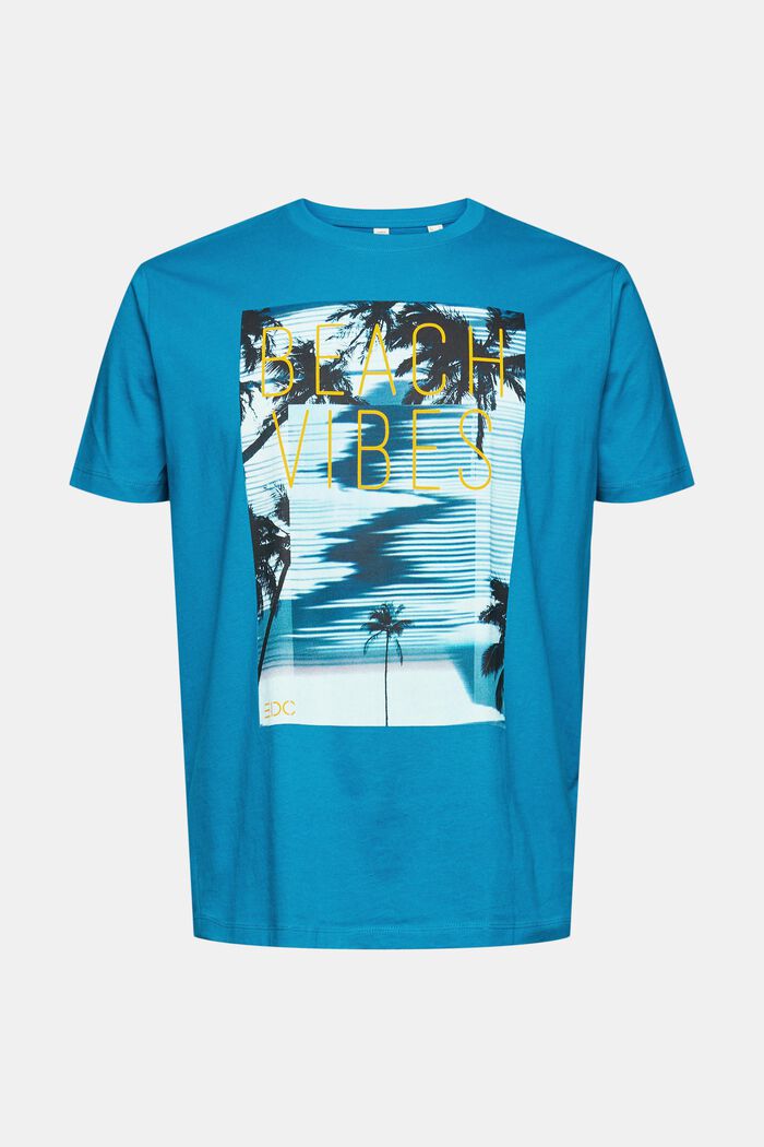 Jersey T-shirt met grote print op de voorkant, TEAL BLUE, detail image number 5