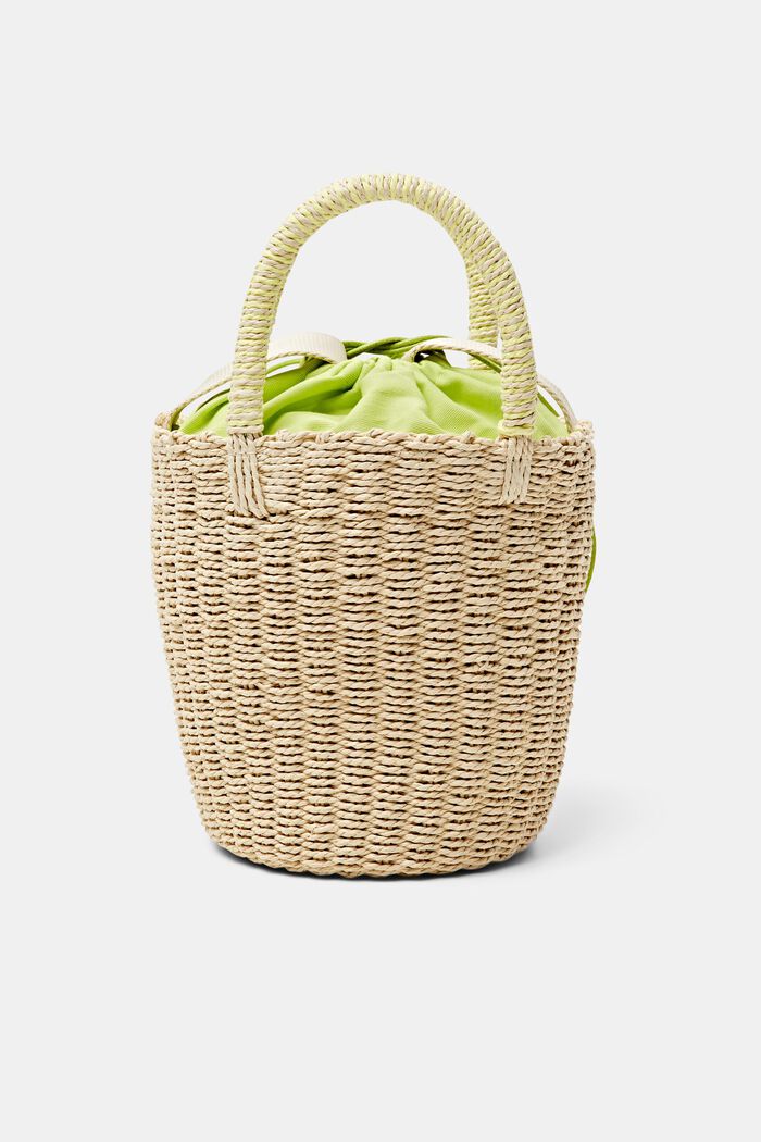 Raffia bucket bag met hengsels aan de bovenkant, LIGHT BEIGE, detail image number 0