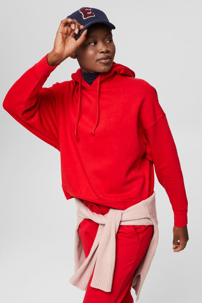 Relaxte hoodie met logo, 100% biologisch katoen, RED, detail image number 6
