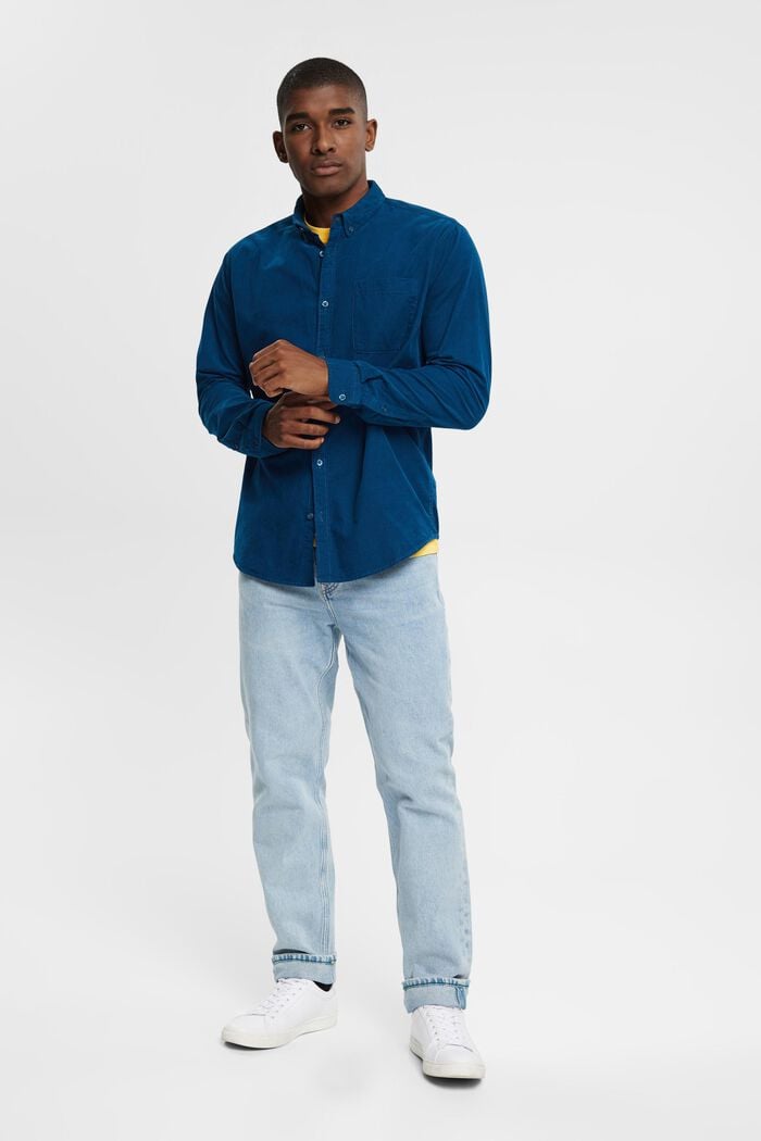 Corduroy overhemd met buttondownkraag, PETROL BLUE, detail image number 2