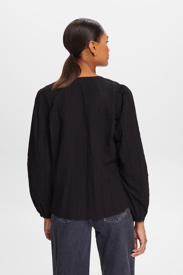 Katoenen blouse met structuur, BLACK, detail image number 4