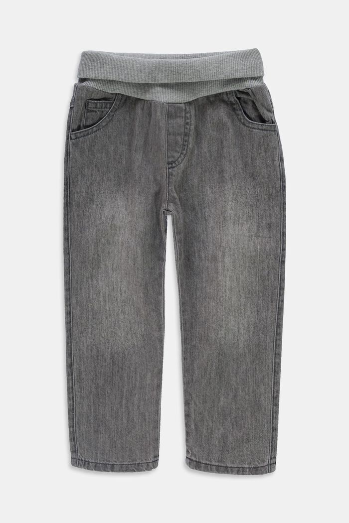 Jeans met een geribde band, 100% katoen, GREY MEDIUM WASHED, detail image number 0