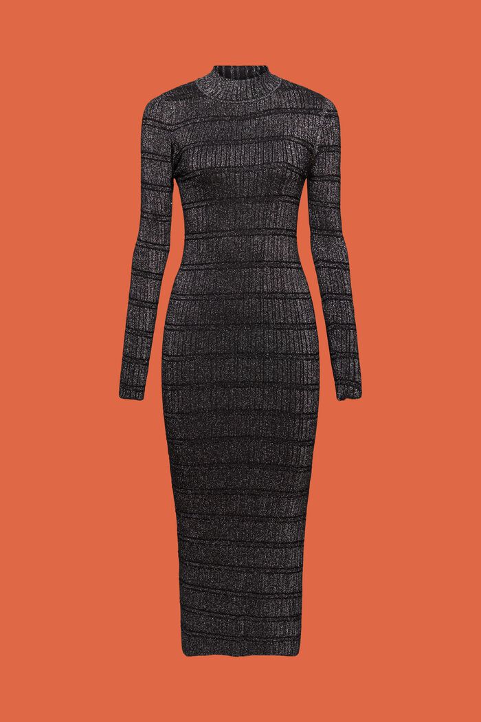 Gebreide midi-jurk van lamé, BLACK, detail image number 6