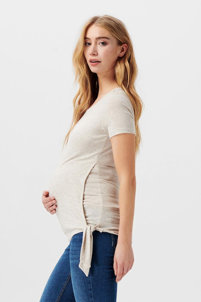 Zwangerschapsshirt met strikdetail, OATMEAL MELANGE, detail image number 4