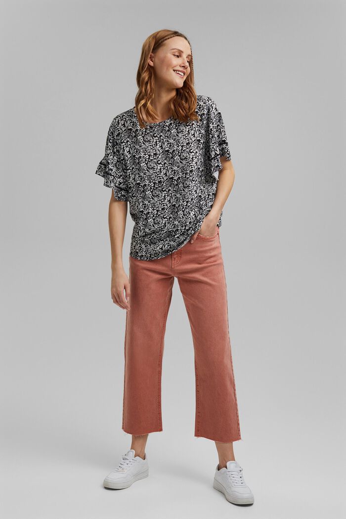 Gedessineerde blousetop van LENZING™ ECOVERO™, BLACK, detail image number 1