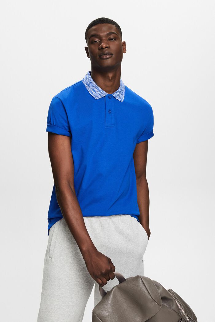 Poloshirt met space-dyed kraag, BRIGHT BLUE, detail image number 0