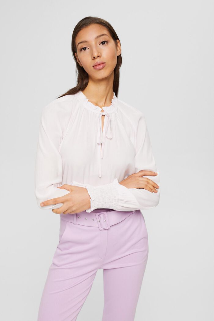 Gesmokte blouse met ruches, LIGHT PINK, overview